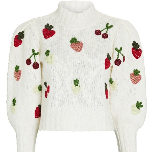 Sea New York Cream Sweater with Red and Green Accents - Picture 2 of 4